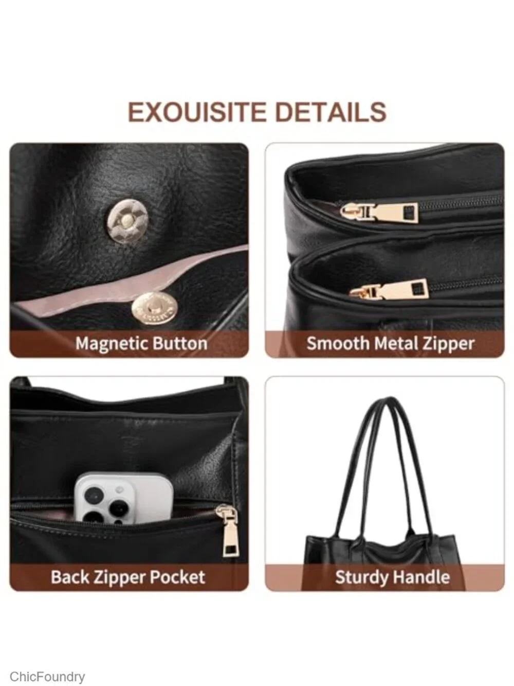 Large Work Tote Bag for Women Vegan Leather Shoulder Bag Top Handle with Zipper